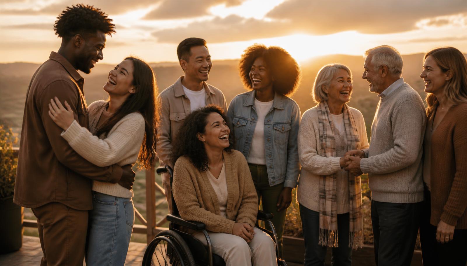 Friends together at golden hour